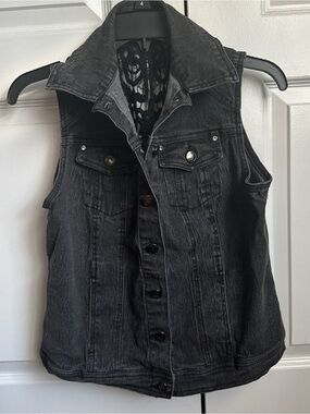 Sleeveless Black Washed Denim Vest